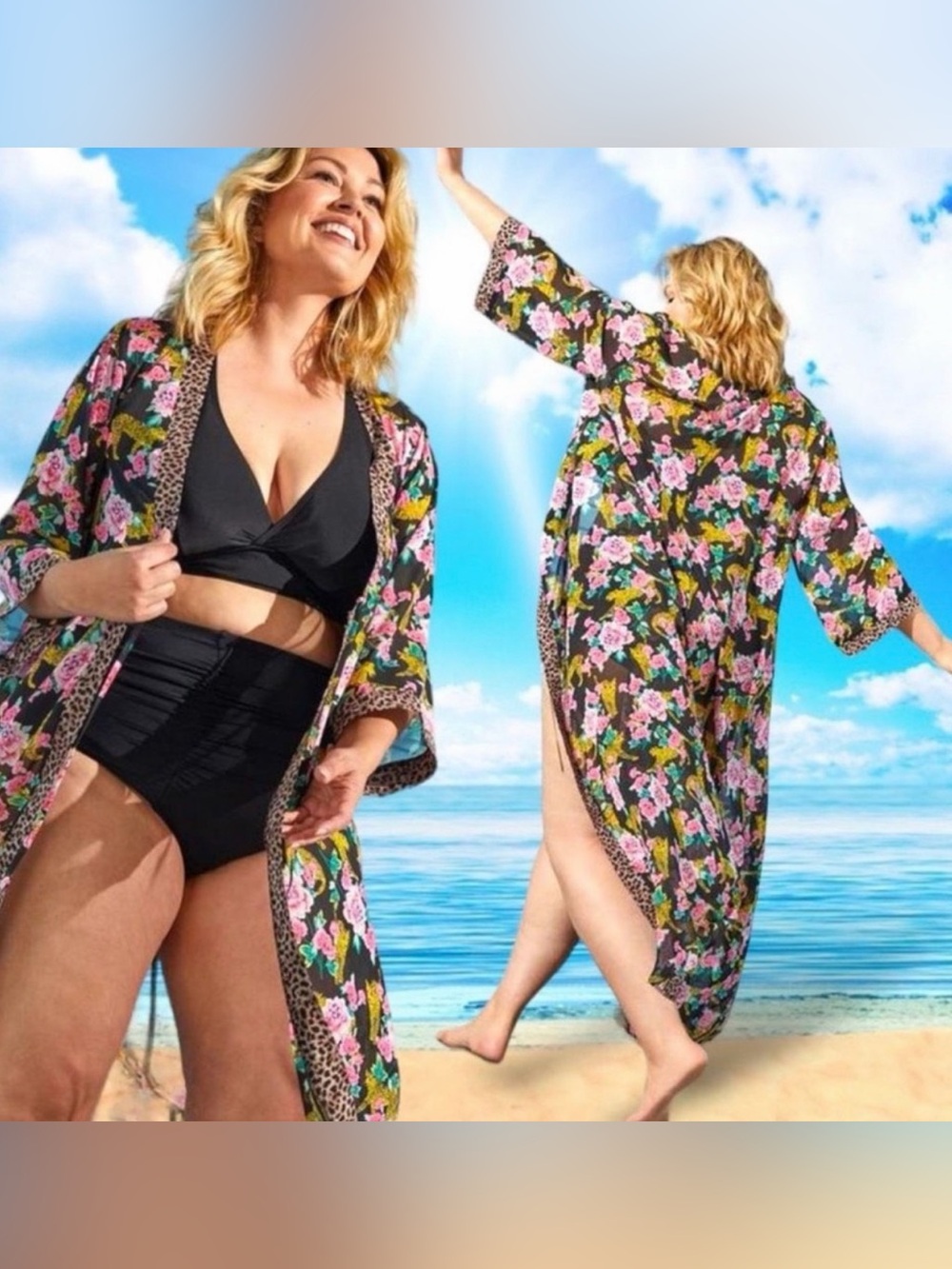Torrid Cheetah Floral Swim Cover Up Kimono